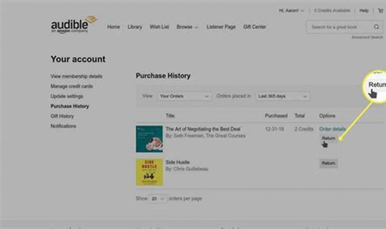 return an audible book